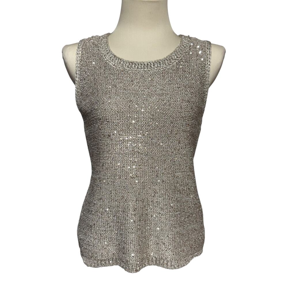 Chico's Sleeveless Sweater Champagne Beige Tan Sequin 1 / Medium
